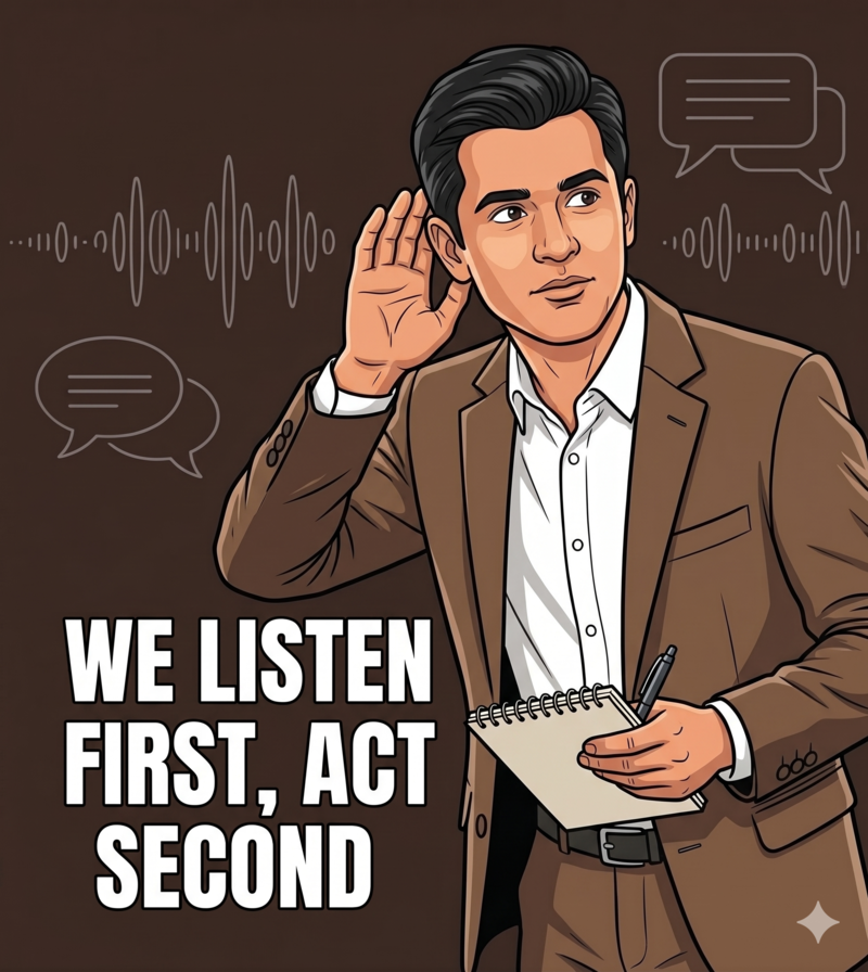 WE LISTEN FIRST, ACT SECOND